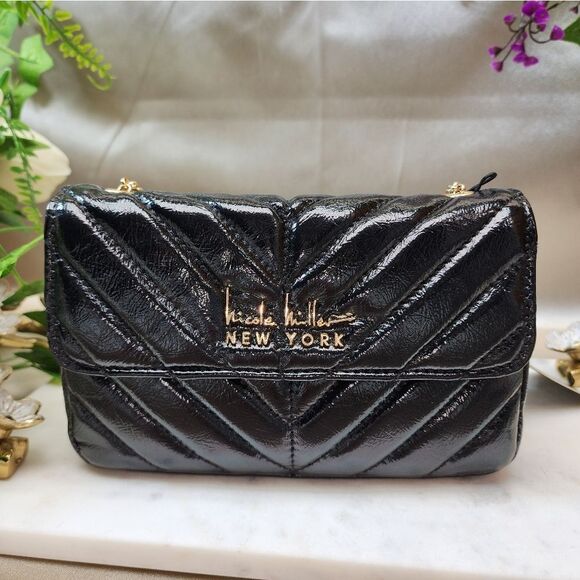 NWT Nicole Miller Black Quilted Crossbody Bag - Picture 6 of 12
